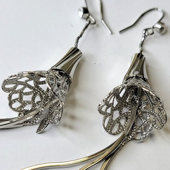 Silver Filigree Dangle Drop Earrings with Long Tassels - Picture 5 of 9
